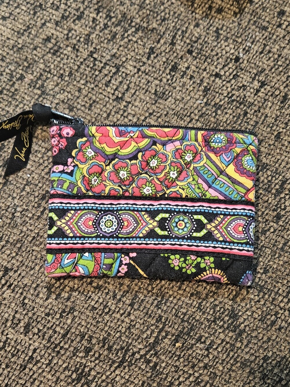Vera Bradley Black Floral Quilted Zip Pouch Coin Purse - Picture 2 of 3